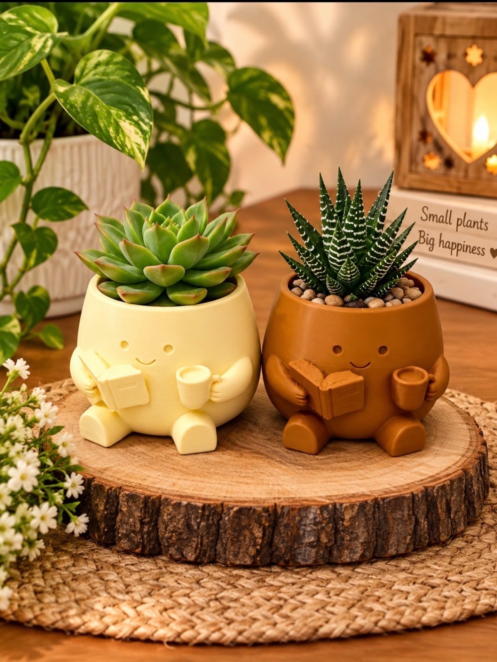 Cute 3D Printer Succulent Planter Pot - Beige and Brown